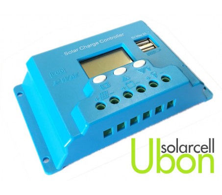 เครื่องควบคุมการชาร์จสำหรับโซล่าเซลล์ Solar Charger Controller 20A 2USB สีฟ้า